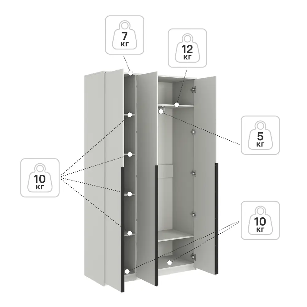 Шкаф распашной Бергамо с 3 дверями 120x220x46.6 см ЛДСП цвет белый Santreyd STLM-2066971 - Вид №5