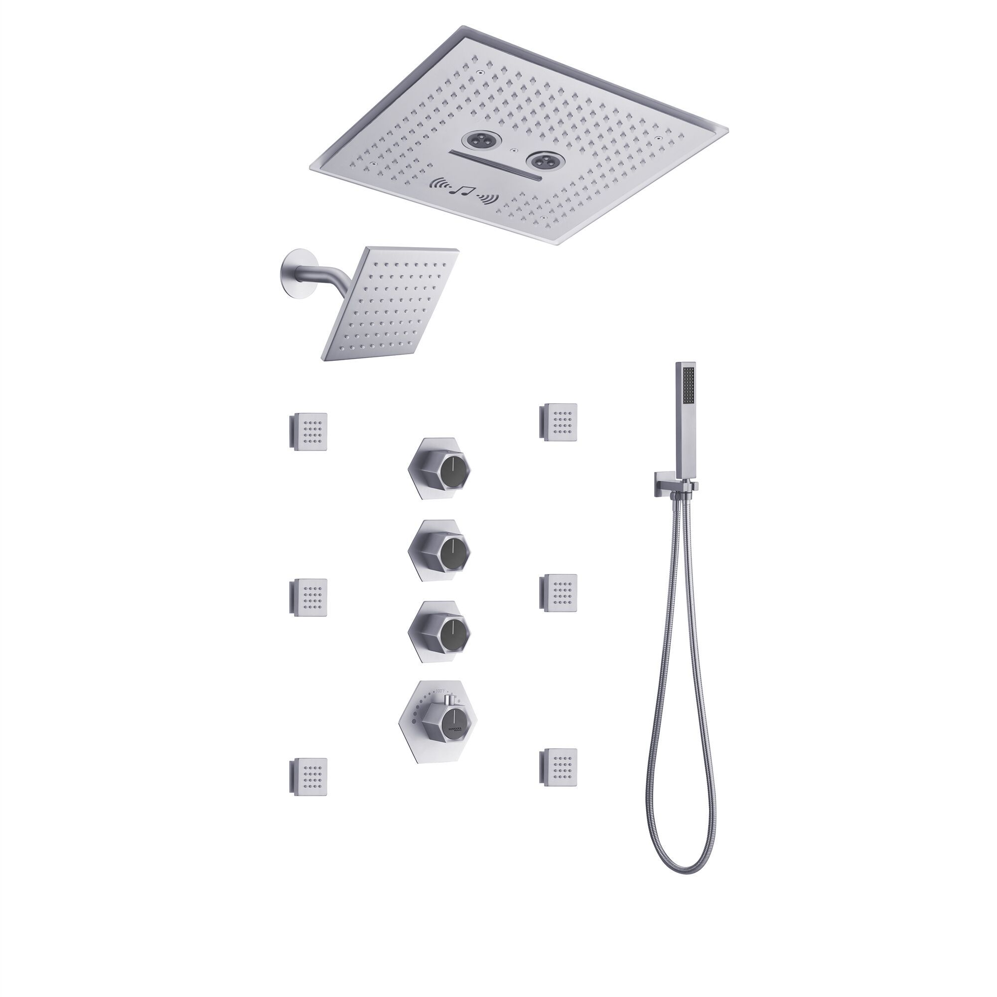 Набор для душа из нержавеющей стали со светодиодной насадкой Fontana Showers PIOGGIA ARCH-00046506 - Вид №1