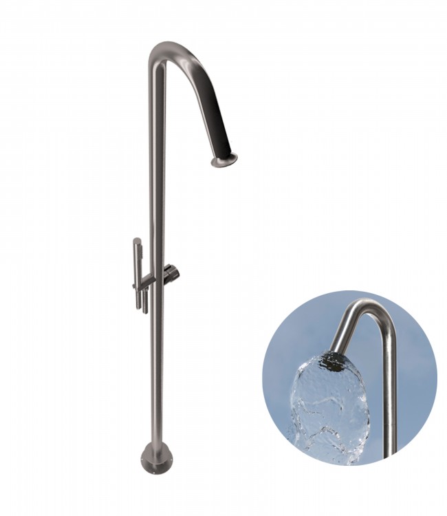 70131 / D Напольная стойка для душа из матовой нержавеющей стали 316 с прогрессивным картриджем, переключателем, набором для душа и «пузырьковым» эффектом регулировки потока. Bongio Wellness 70131/D