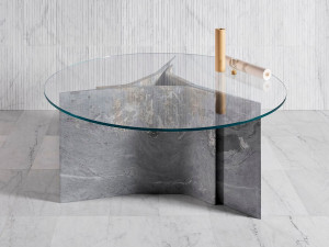 Круглый стол из мрамора и стекла