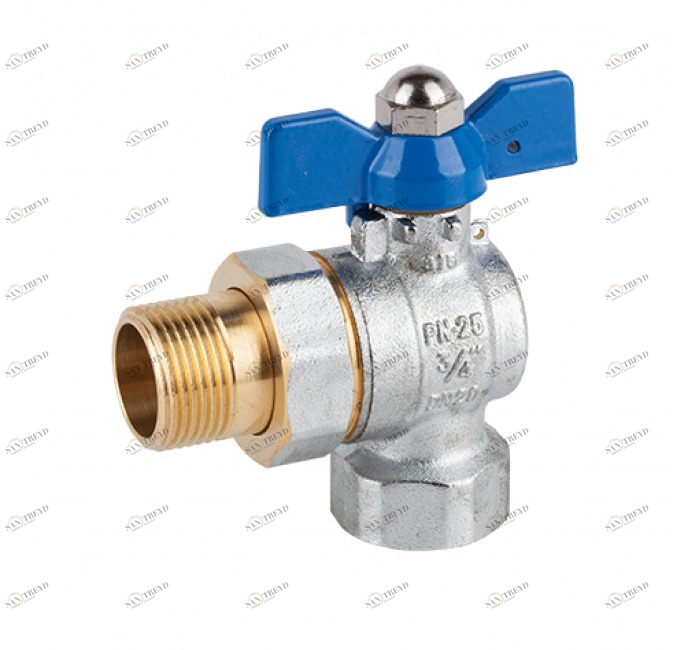 GENEBRE 3075 06 Шаровой угловой кран M-F со съемным соединением из 2 частей 