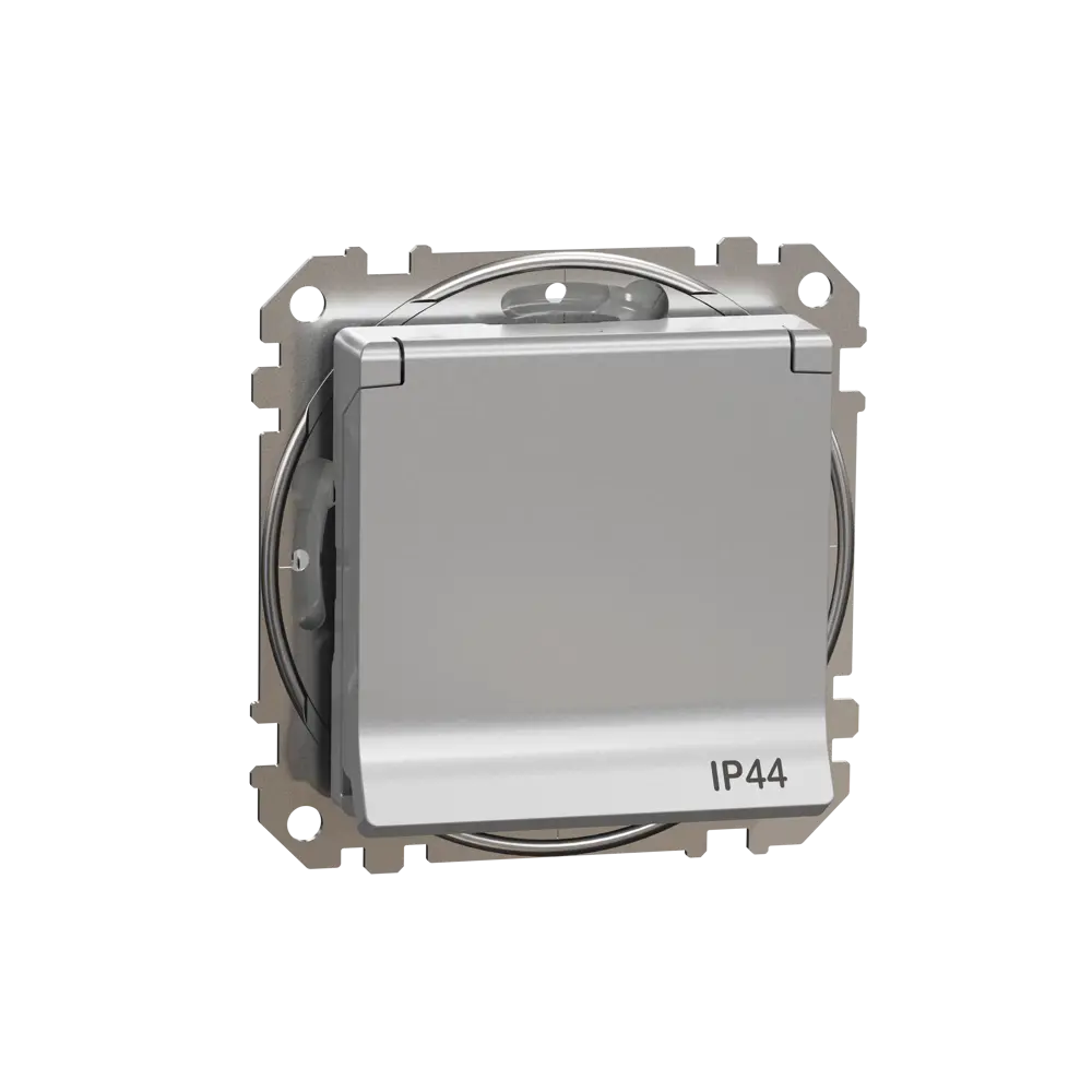 Розетка встраиваемая влагозащищенная Systeme Electric Sedna Design с крышкой IP44, цвет алюминий 84794305 STLM-2205704 - Вид №1