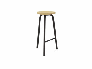 Высокий стул из стали и дерева с подставкой для ног