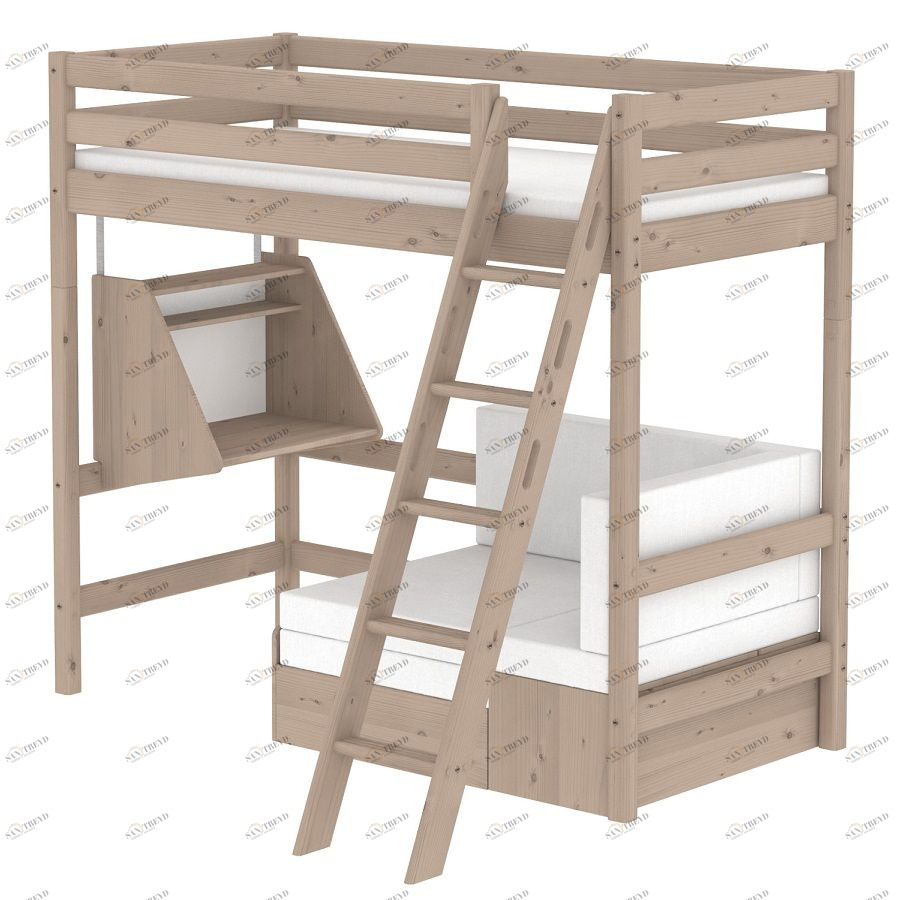 Кровать Flexa Classic Casa высокая со встроенным спальным модулем, столом и наклонной лестницей, кор 90103361101