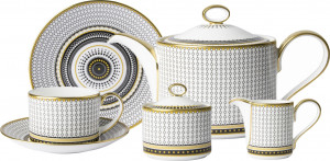 10650448 Royal Crown Derby Сервиз чайный Royal Crown Derby "Вибрации" (Oscillate, Onyx) 12/39 Фарфор костяной