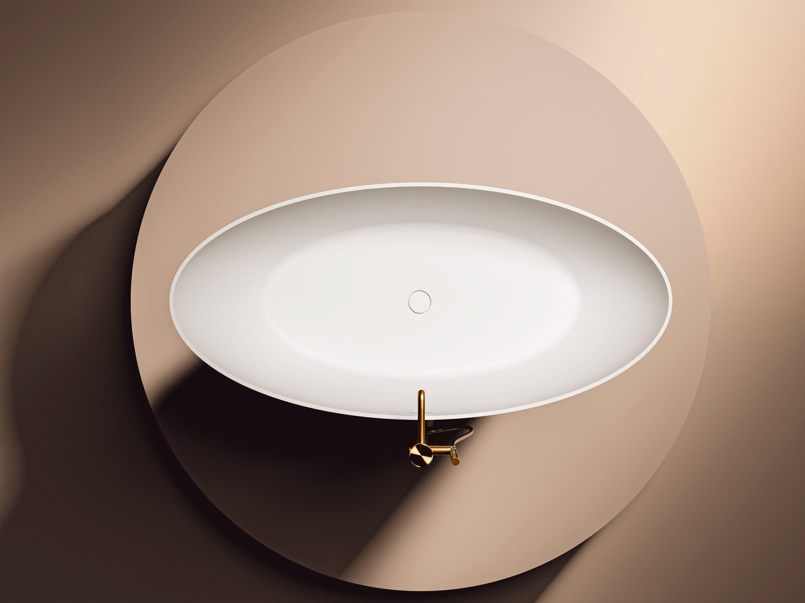 Овальная ванна в центре комнаты в твердой поверхности Gruppo Treesse мебель для ванной комнаты-отдельно стоящие ванны ARCH-00050901 - Вид №4