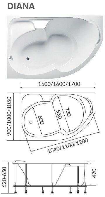 У41684 Ванна 1Marka DIANA 160x100 1 Marka DIANA - Вид №7