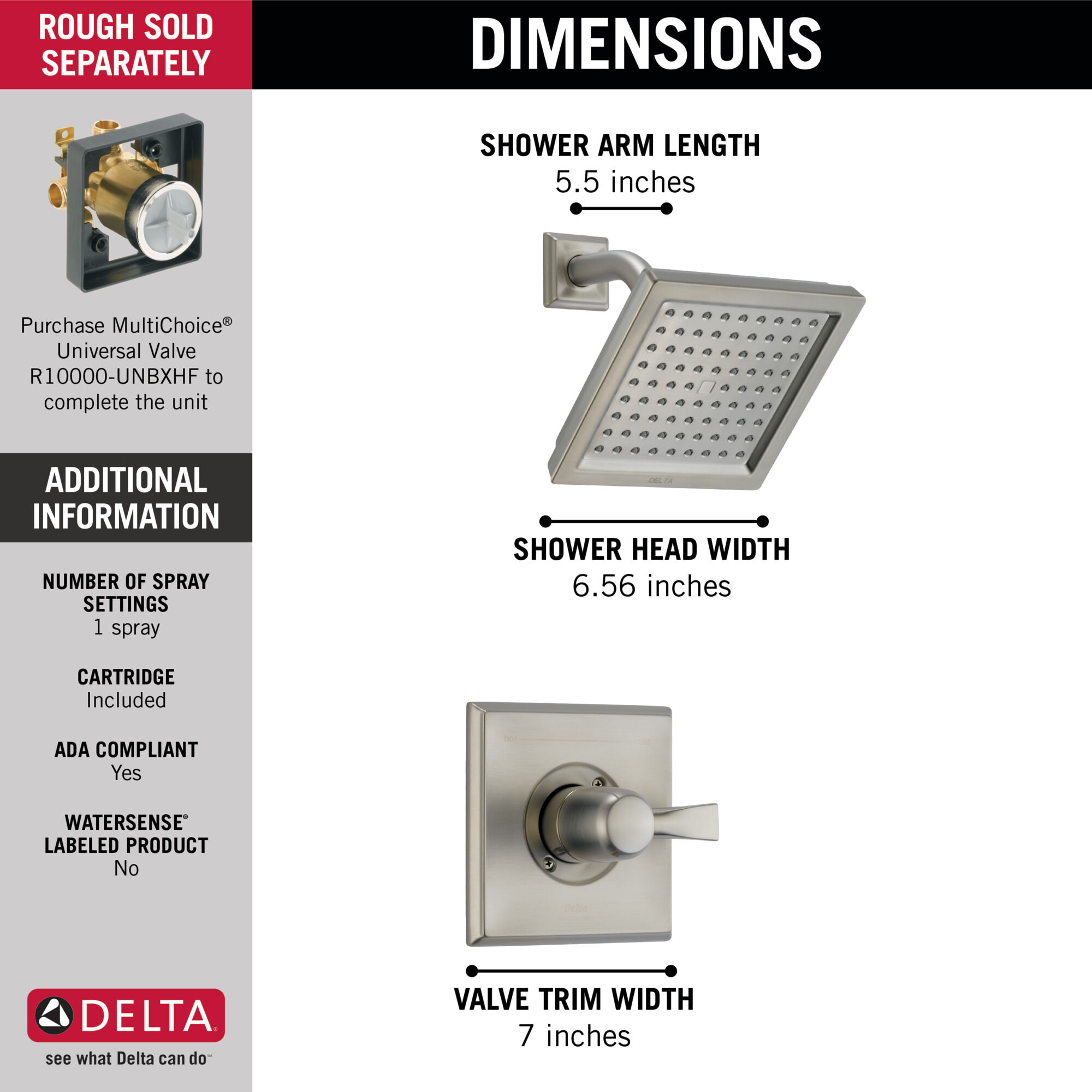 T14251-SS Облицовка для душа Monitor® серии 14 Delta Faucet Dryden Нержавеющая сталь  - Вид №3