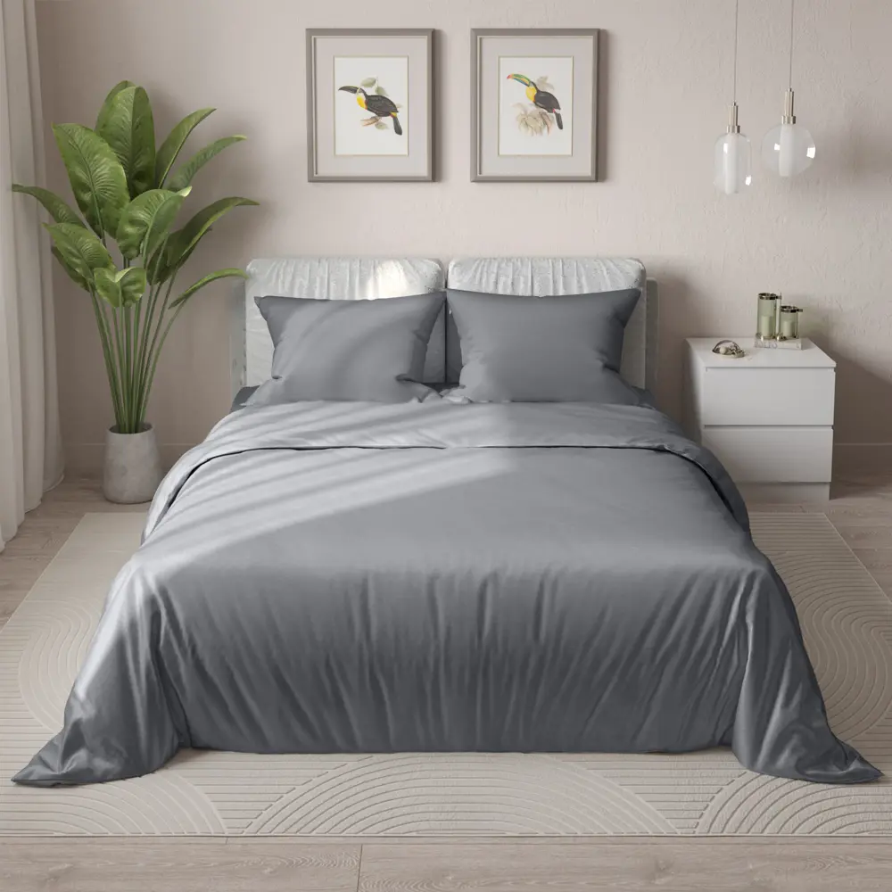 Комплект постельного белья НТК полутораспальный из полисатина в элегантном сером цвете 89404950 STLM-1567716