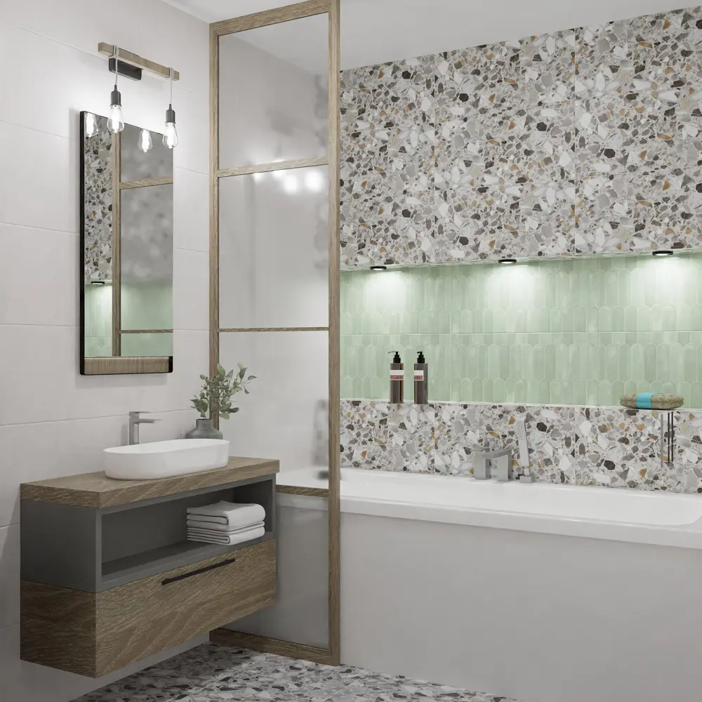Настенная плитка Azori Salieri Green 31.5x63 см 1.79 м² глянцевая цвет зеленый 89453952 STLM-2149344 - Вид №5
