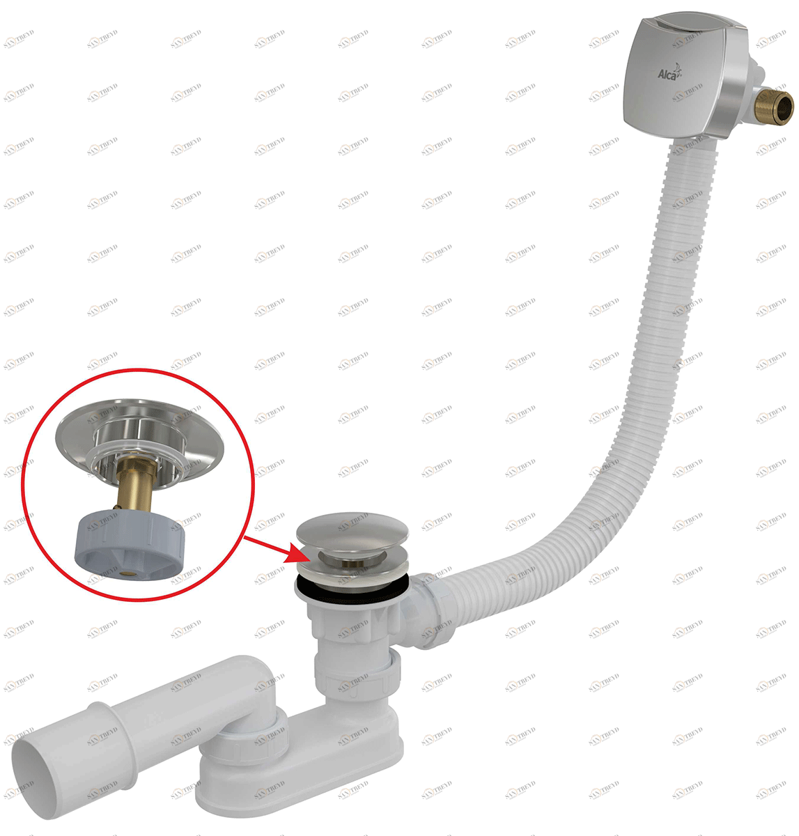 Сифон для ванны CLICK/CLACK с напуском воды через перелив для ванн с толстыми стенками, хром ALCAPLAST A509CKM