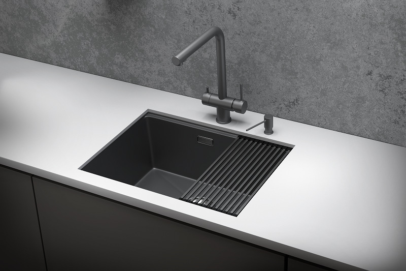 KS-6045U, ГРАФИТ МАТОВЫЙ, стальная кухонная мойка KITCHEN SPACE GRANULA KS-6045U-ST359