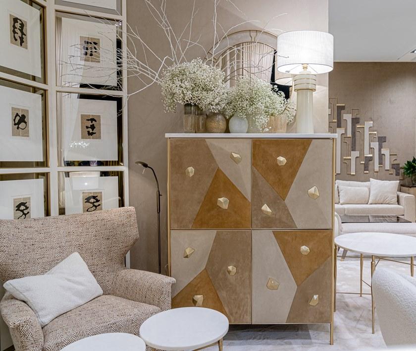 JOSÉ LEITE DE CASTRO Комод из алькантары и мрамора с распашными дверцами  10405588  - Вид №1