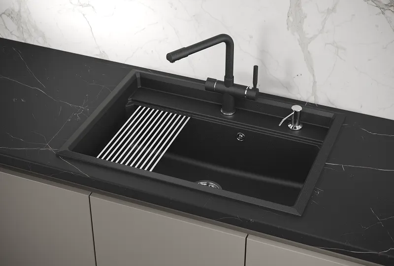 KS-7301, ЧЁРНЫЙ кухонная мойка, кварц GRANULA Kitchen Space 7301-ST321