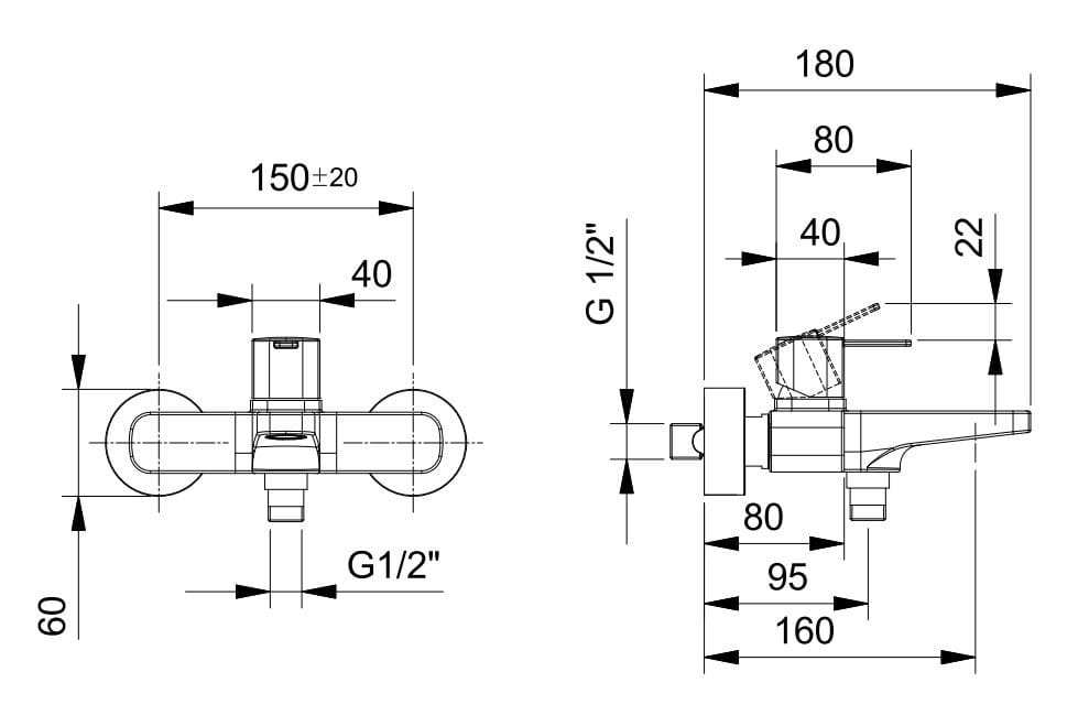 Настенный смеситель для ванны с ручным душем Fantini Rubinetti Lamè ARCH-00060285 - Вид №2