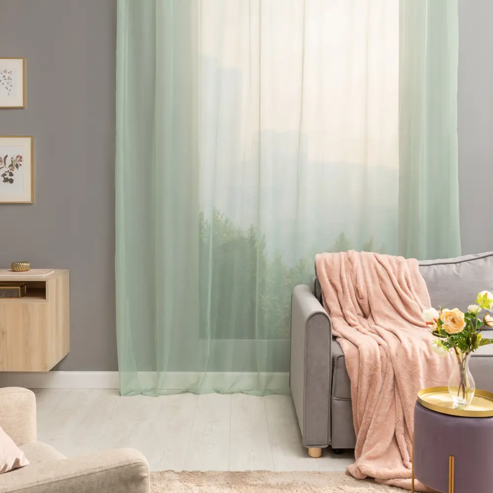 INSPIRE Polyone - тюль зеленый 300x280 см для гостиной и спальни 82585191 STLM-1576421