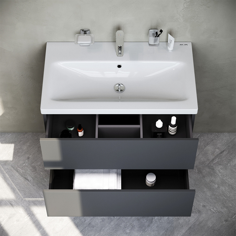 M90FHX07522GM База под раковину подвесная 75 см 2 ящика push-to-open графит матовый AM.PM Gem - Вид №1