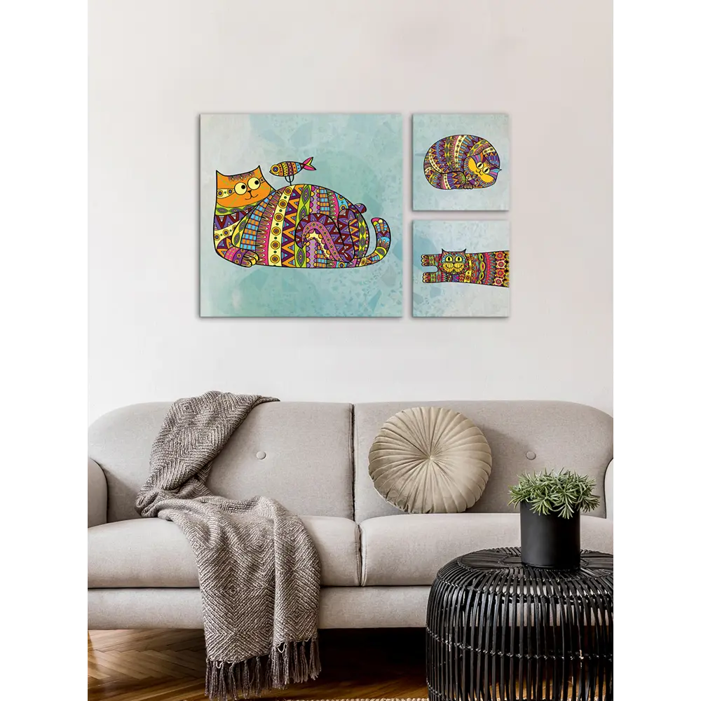 Картина на МДФ Яркие коты 30x60 см 3 шт POSTERMARKET STLM-2191216 - Вид №4