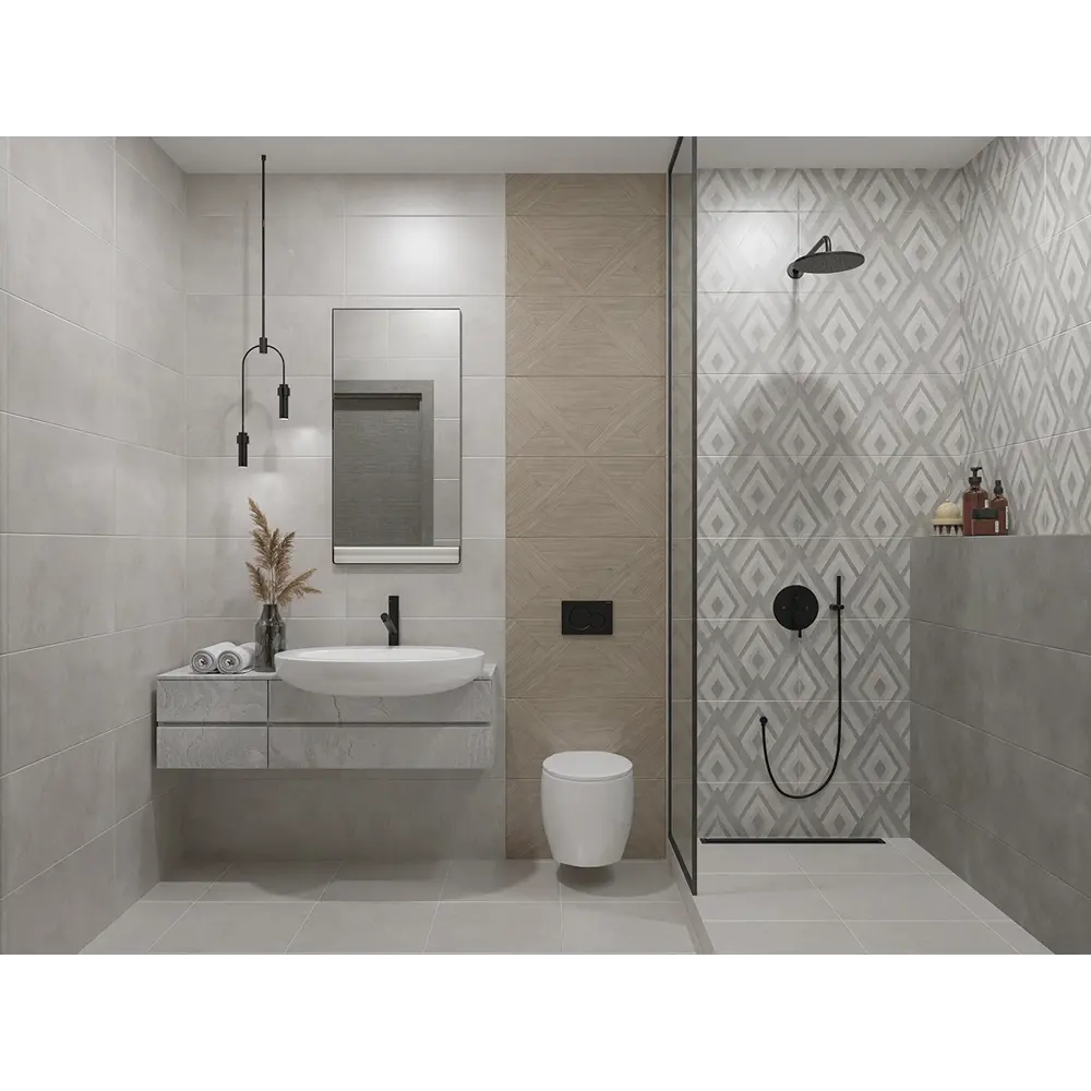 Настенная плитка Azori Cemento Geometria в сером цвете 31,5×63 см 89365798 STLM-0944816 - Вид №1