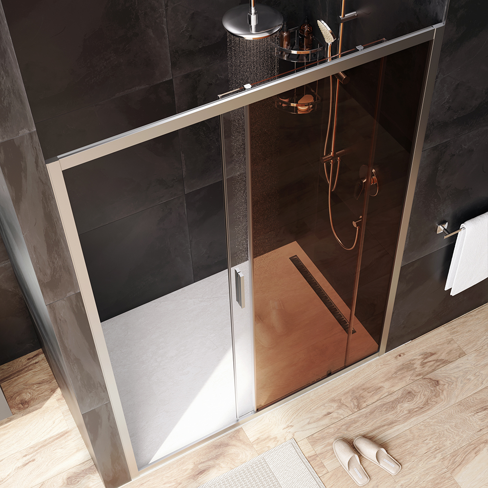 W90G-140-1-195MBr Solo Дверь душевая 140х195 стекло бронзовое профиль матовый хром AM.PM Gem - Вид №1