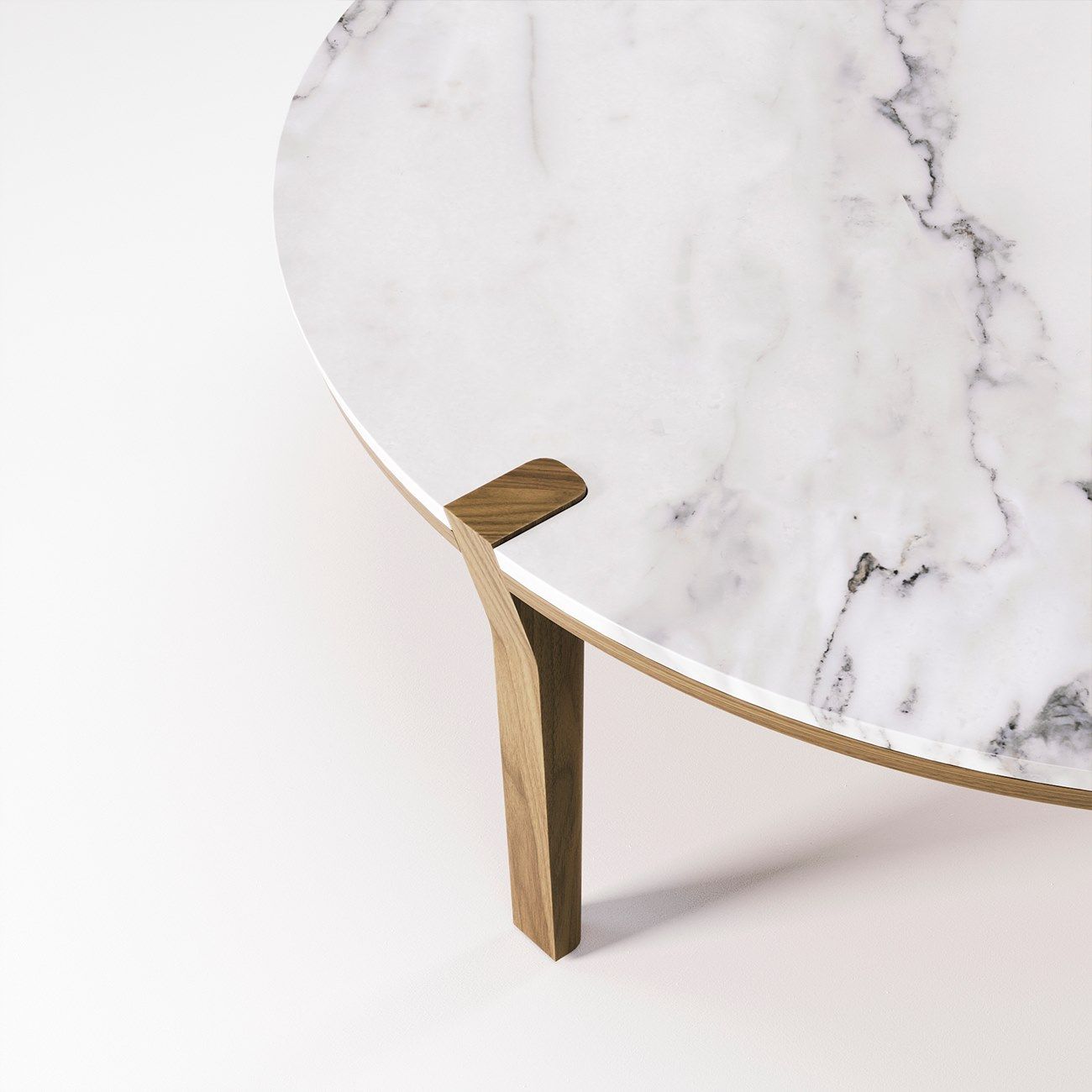 Круглый низкий журнальный столик из мрамора и массива дерева Wewood CORNER ARCH-00141905 - Вид №6