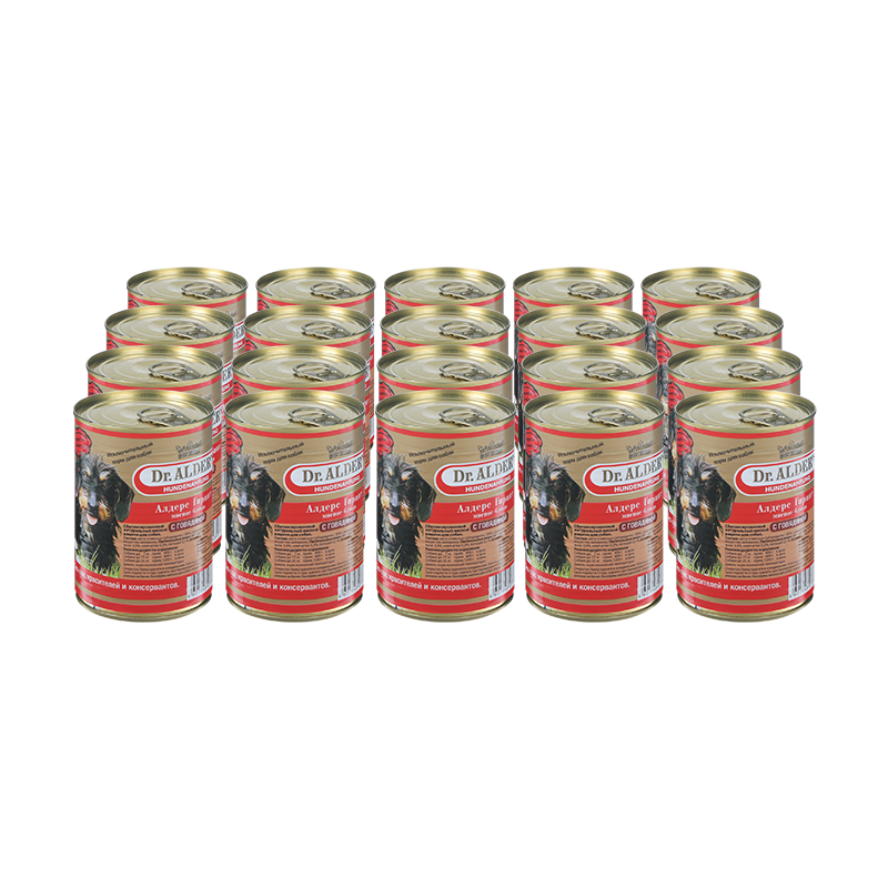 ПР0035361*20 Корм для собак Алдерс Гарант 80%рубленного мяса Говядина конс. 410г (упаковка - 20 шт) Dr. ALDER`s 