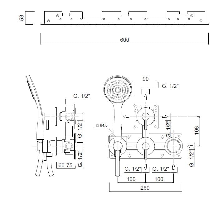 Встраиваемый набор для душа с ручным душем Rubinetteria Giulini MyRing ARCH-00060061 - Вид №2