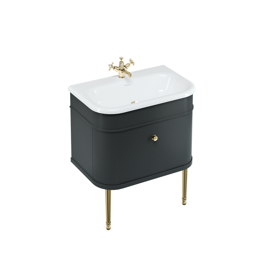 Burlington Chalfont Chalfont 750мм Тумбочка с одним выдвижным ящиком - матовый черный с хромированными ножками CH75MB-CHLEGCHR  - Вид №3