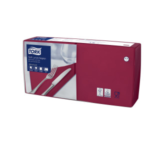 47741138 Мягкая обеденная салфетка бордового цвета, сложение 1/4 Tork