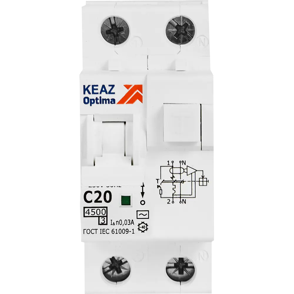 Дифференциальный автомат КЭАЗ Opti Din 2P 20А с защитой от утечек 89206634 STLM-1117487 - Вид №1