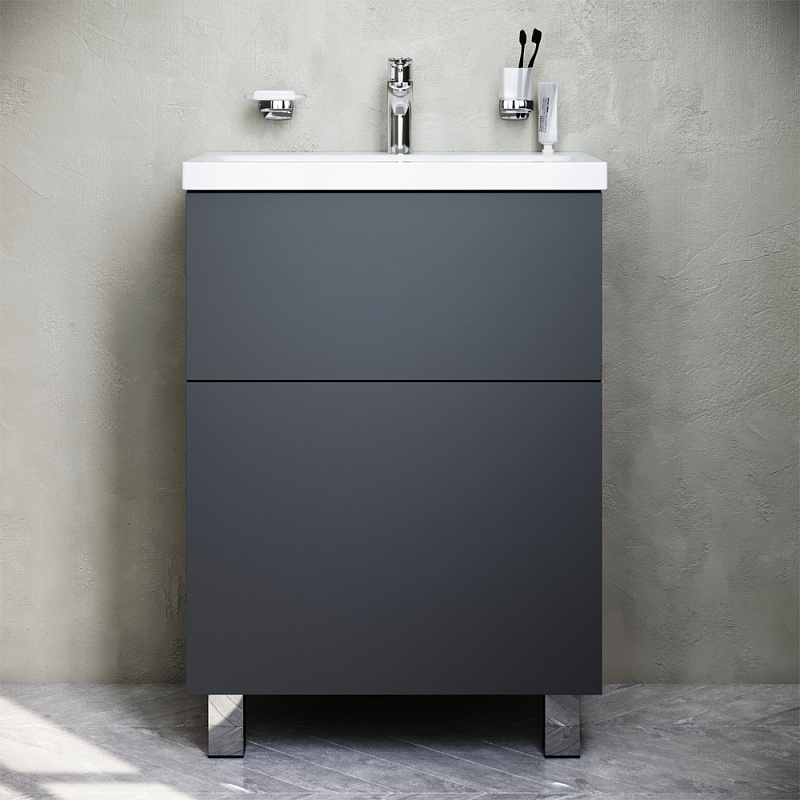 M90FSX06022GM32 База под раковину напольная 60 см 2 ящика push-to-open графит матовый AM.PM Gem
