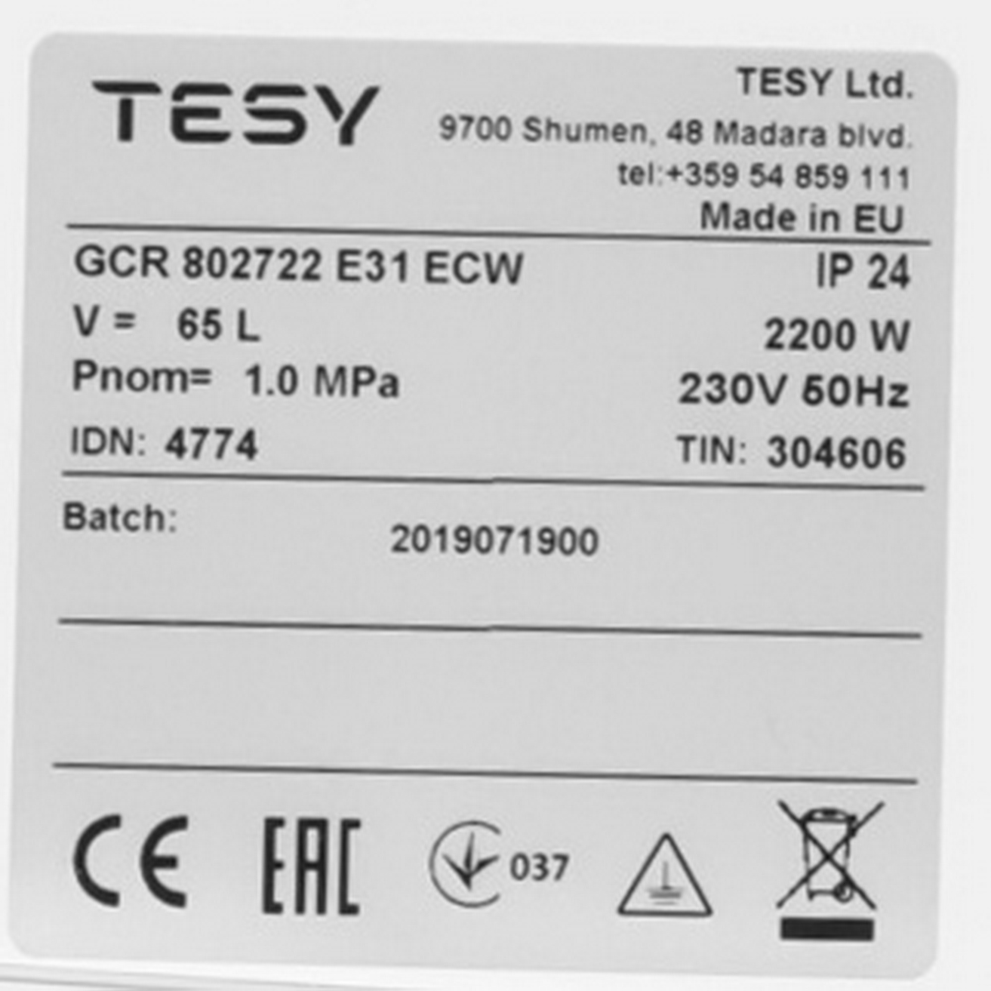 8196342 Водонагреватель электрический TESY GCR 802722 E31 ECW STDN-0147905 - Вид №4