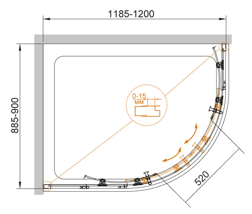 Душевой уголок CEZARES ECO-O-RH-2-120/90-C-Cr - Вид №9