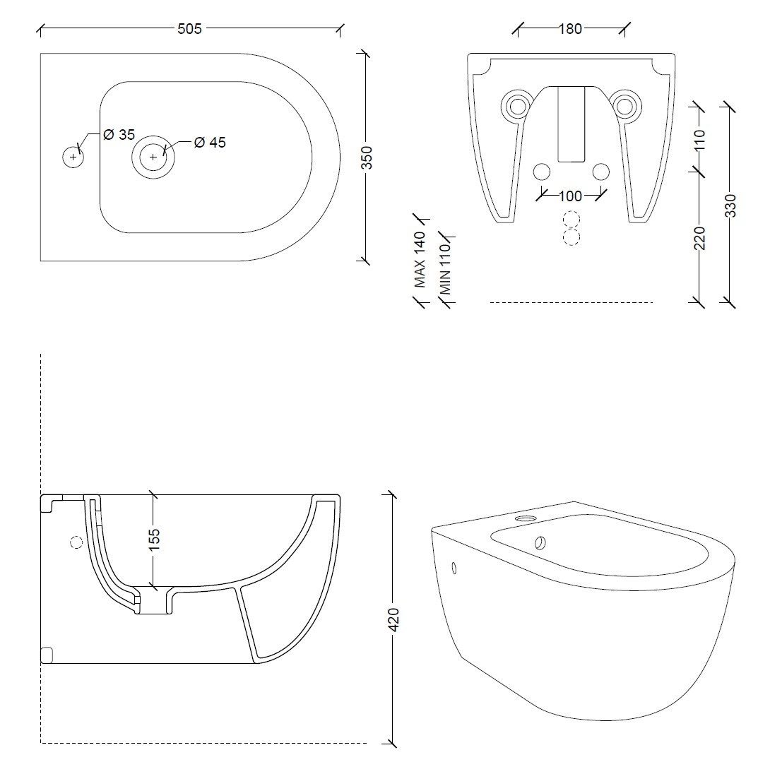 Керамическое подвесное биде Alice Ceramica ARCH-00052093 - Вид №14