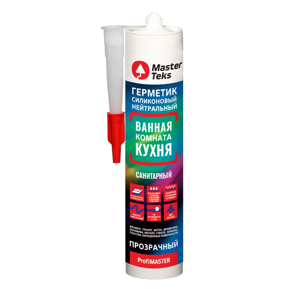 Силиконовый герметик MASTERTEKS для ванной и кухни - прозрачный 280 мл 86408726 STLM-0068822