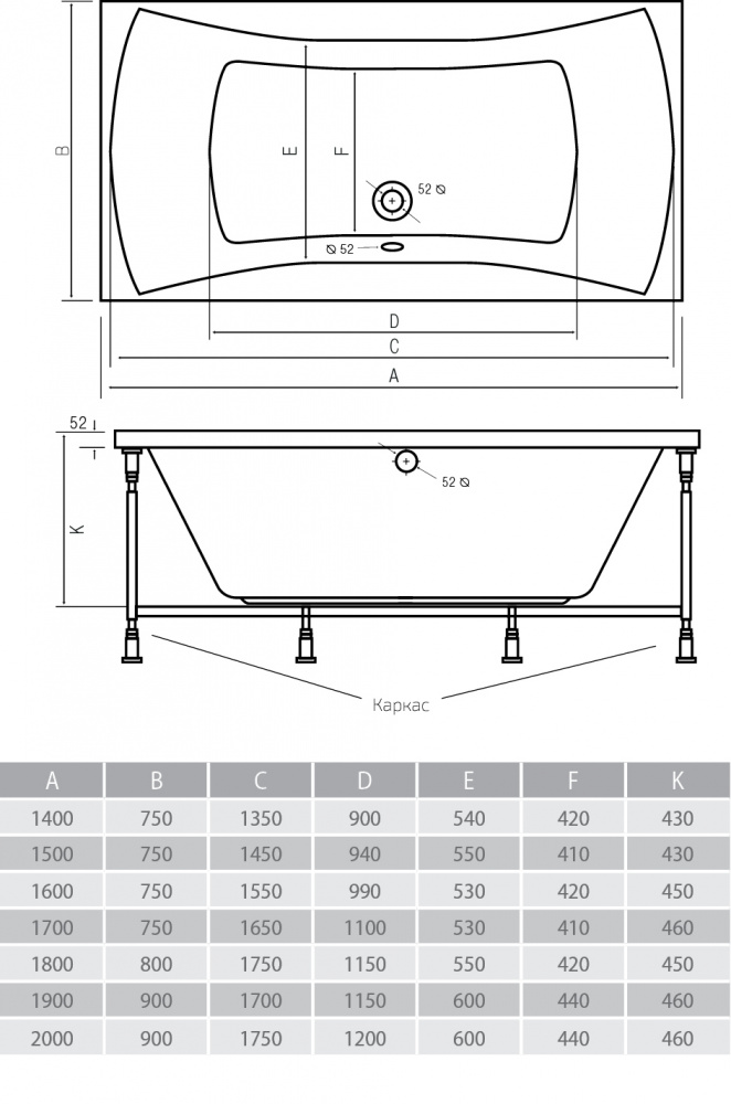 Акриловая ванна ALPEN Luna 140 AVP0005 - Вид №2