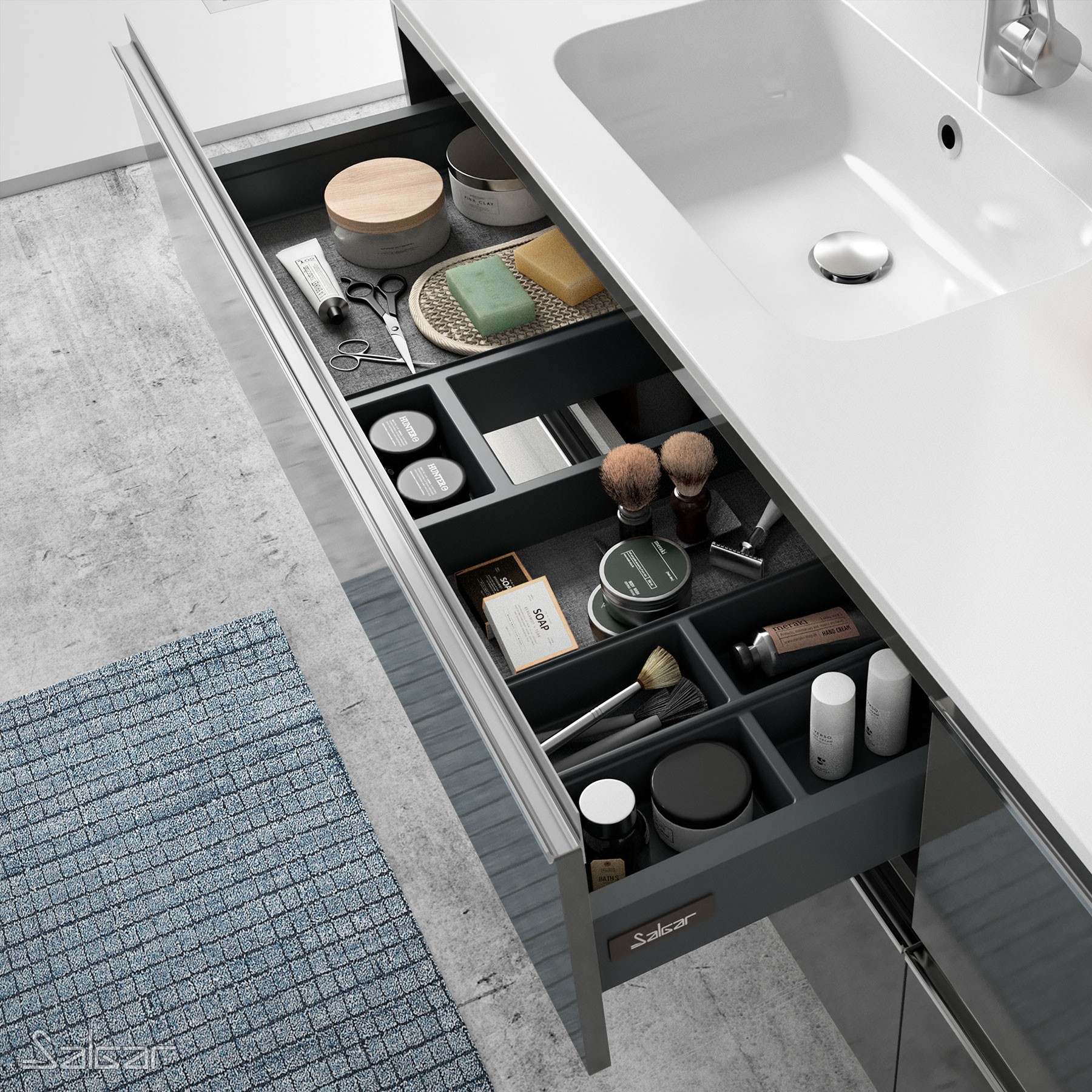 22805 SALGAR Мебель для умывальника SPIRIT 1000 2 металлических ящика GLOSS GREY 997 x 540 x 450 мм Глянцевый серый - Вид №2