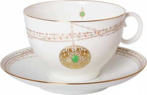 1047629 Императорский фарфоровый завод Чашка с блюдцем "Золотой медальон" "Ландыш" Фарфор костяной
