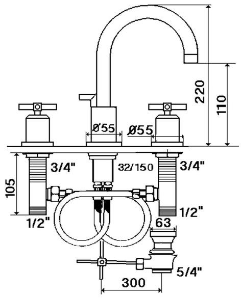 rvb Смеситель для раковины на 3 отверстия Sully 4032.--.45 - Вид №1