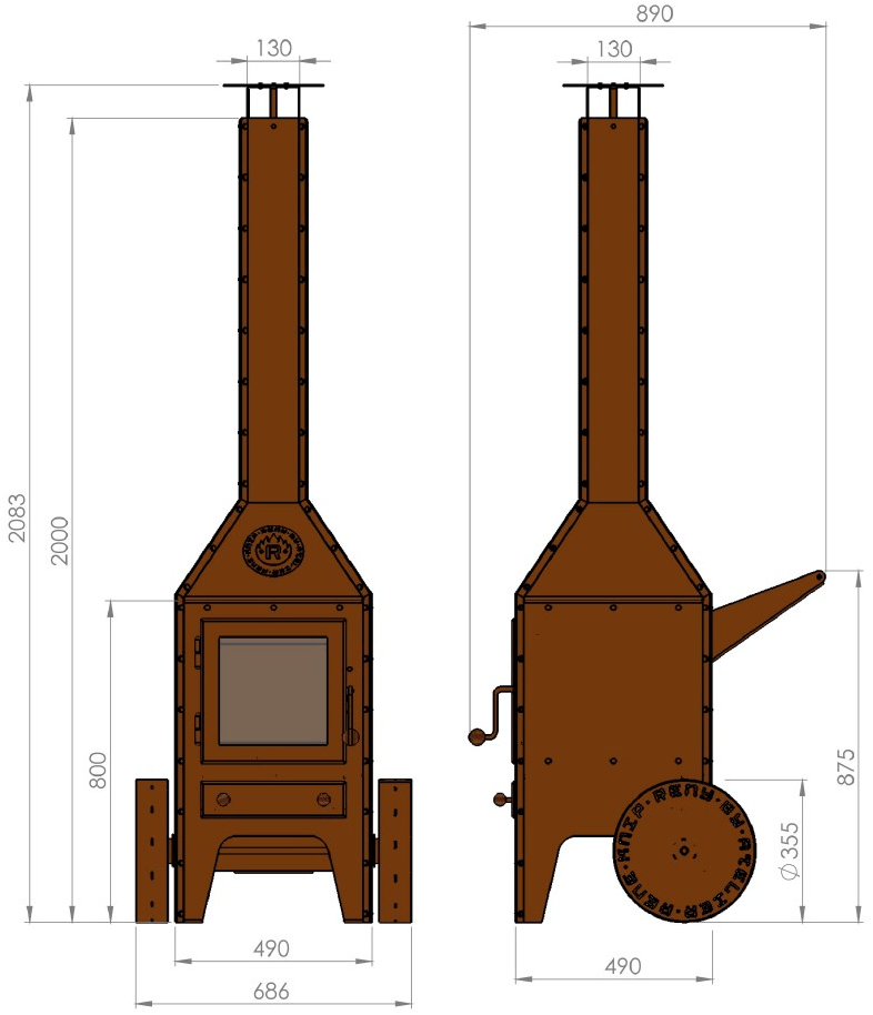 RB73 Отдельно стоящий дровяной уличный камин из стали Corten ™  Rb-1004  - Вид №6