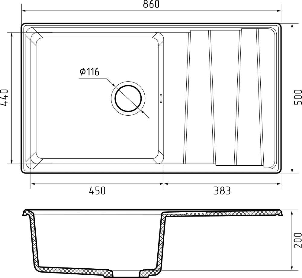 Кухонная мойка Искусственный камень LEVEL S124 GranFest LV-860L-S124 - Вид №1