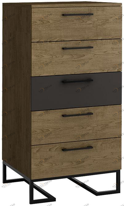 1726 Комод с 5 ящиками Loft Дуб табак/Графит R-HOME 4009296h_Табак