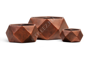 41.1019-0028-CP-41 Кашпо  ERGO - серия Rombo - Низкая чаша-многогранник - Состаренная медь Цветочная коллекция