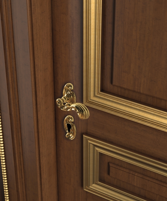 V3-5 Tifernoit Дверь цвета ореха с золотыми рамами Porte  - Вид №2