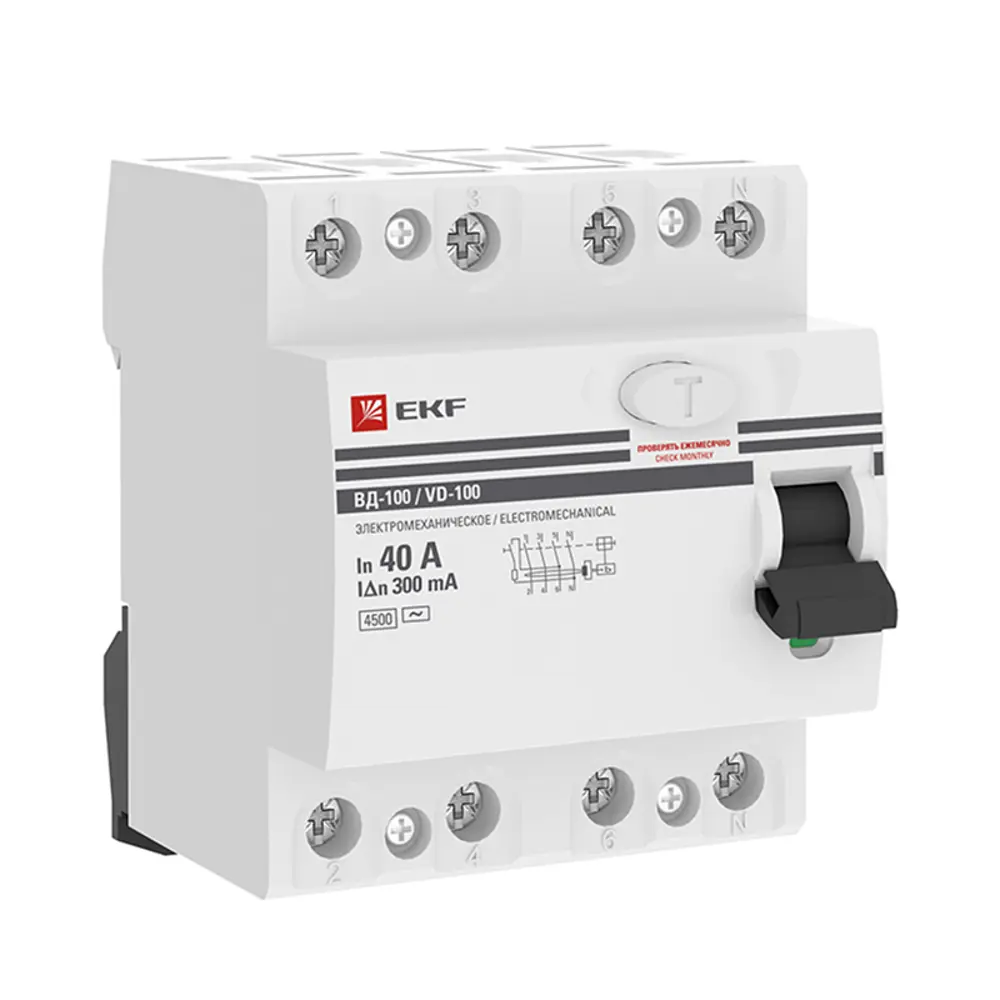 УЗО EKF ВД-100 4P 40 А 300 мА 4.5 кА АС elcb-4-40-300-em-pro 82423038 STLM-2197707 