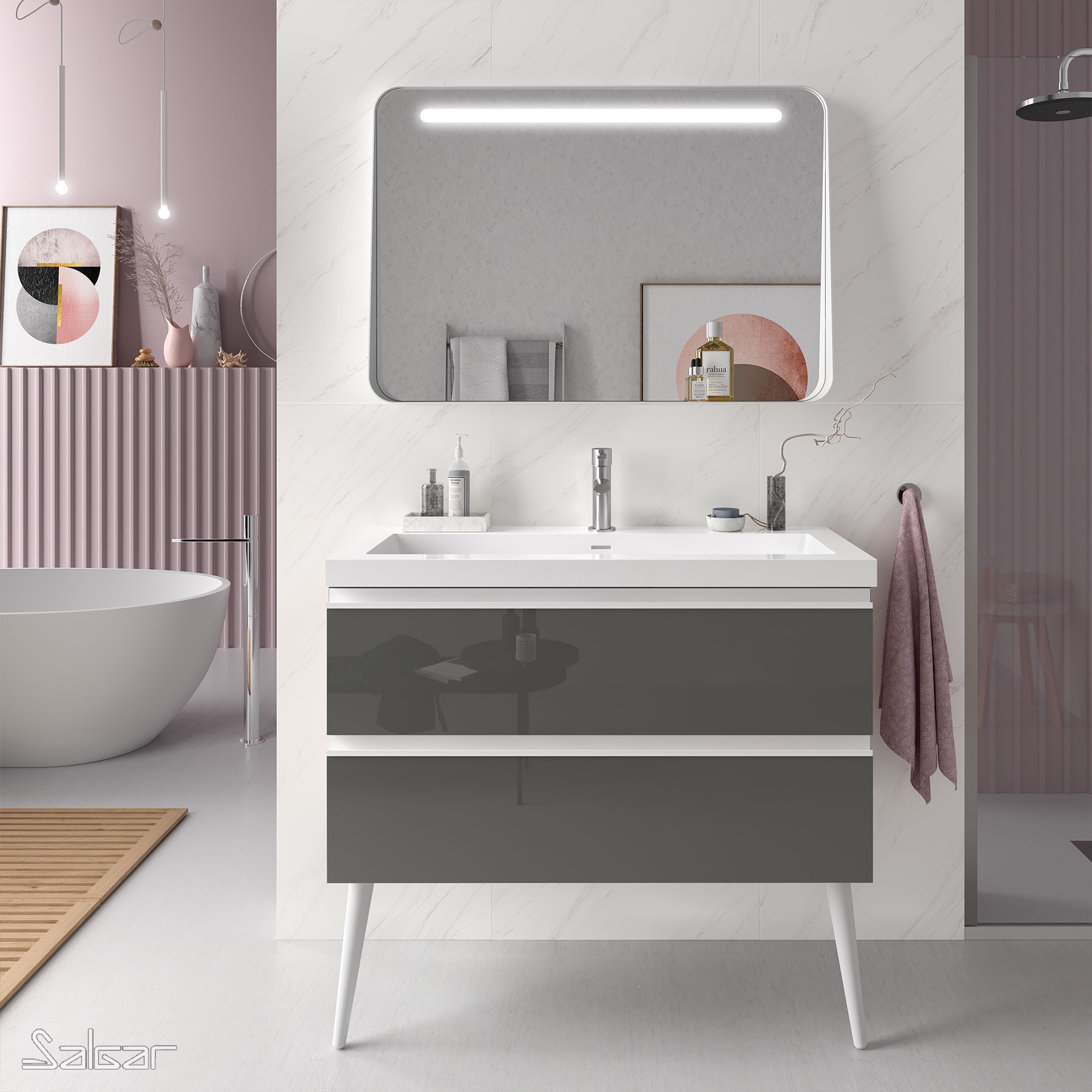 22805 SALGAR Мебель для умывальника SPIRIT 1000 2 металлических ящика GLOSS GREY 997 x 540 x 450 мм Глянцевый серый