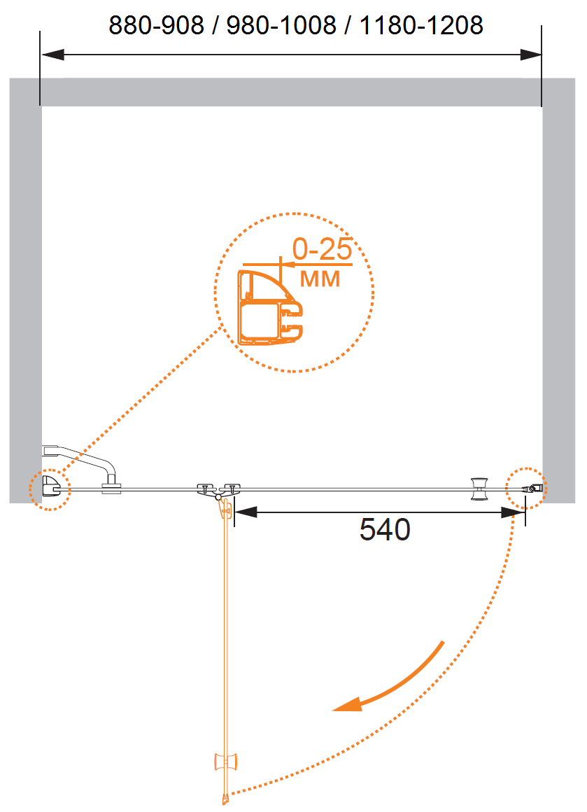 Душевая дверь в нишу CEZARES VERONA-W-B-12-100-P-Cr-L - Вид №4