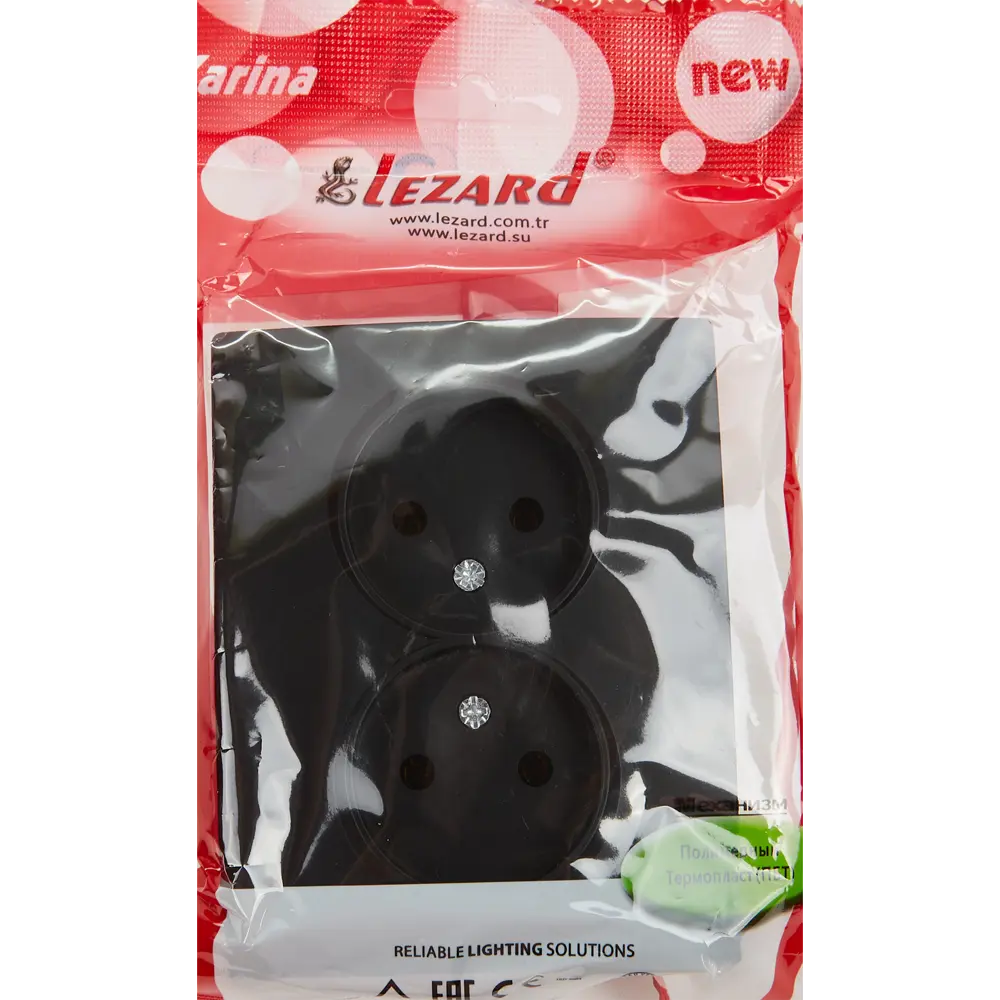 Розетка двойная Lezard Karina без заземления цвет черный бархат STLM-2080510 - Вид №5