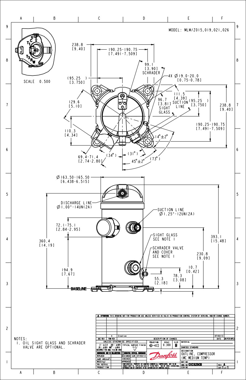 Danfoss MLZ — герметичные спиральные компрессоры MLZ026T4LP9A Компрессор спиральный 121L8636  - Вид №14