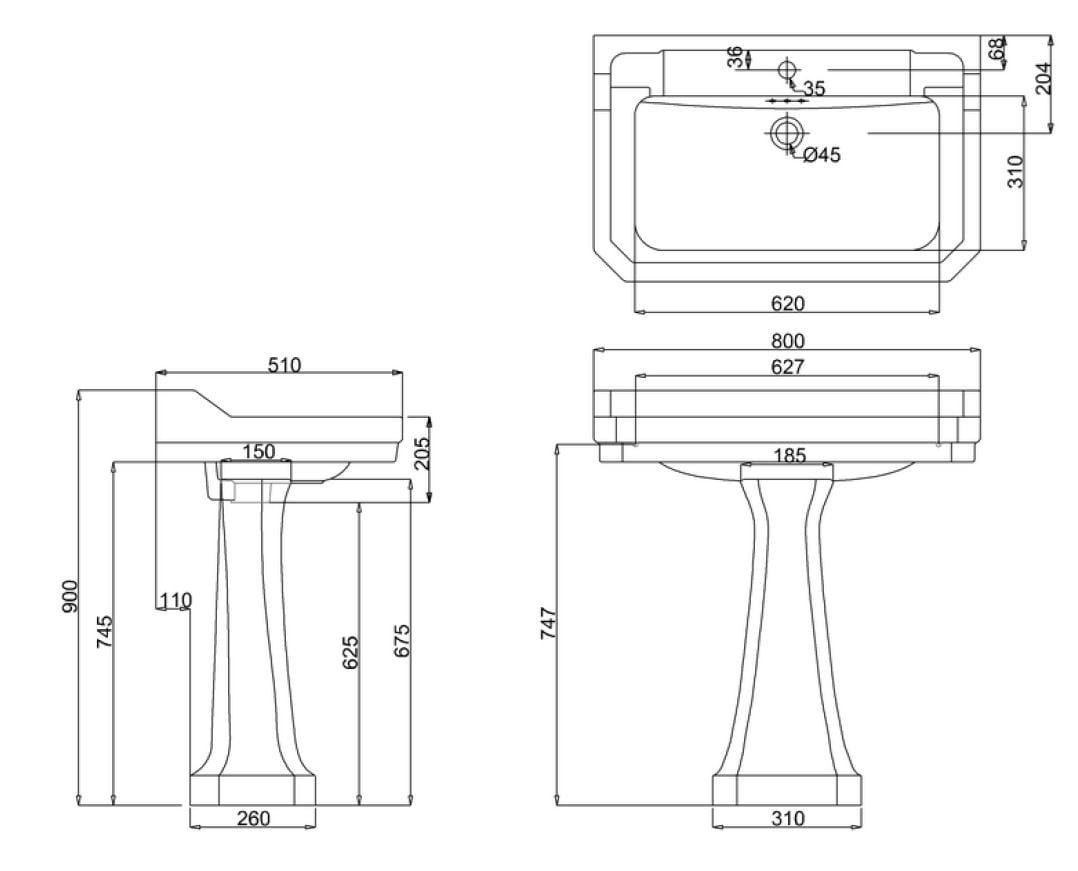 Прямоугольный умывальник из стекла на колонне Burlington На заказ ARCH-00028147 - Вид №15